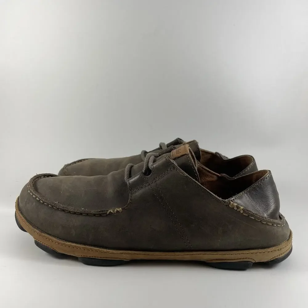 Olukai Shoes Ohana Lace Up Nubuck Leather Slip Ons Loafers Mens Size 8.5 Loafer